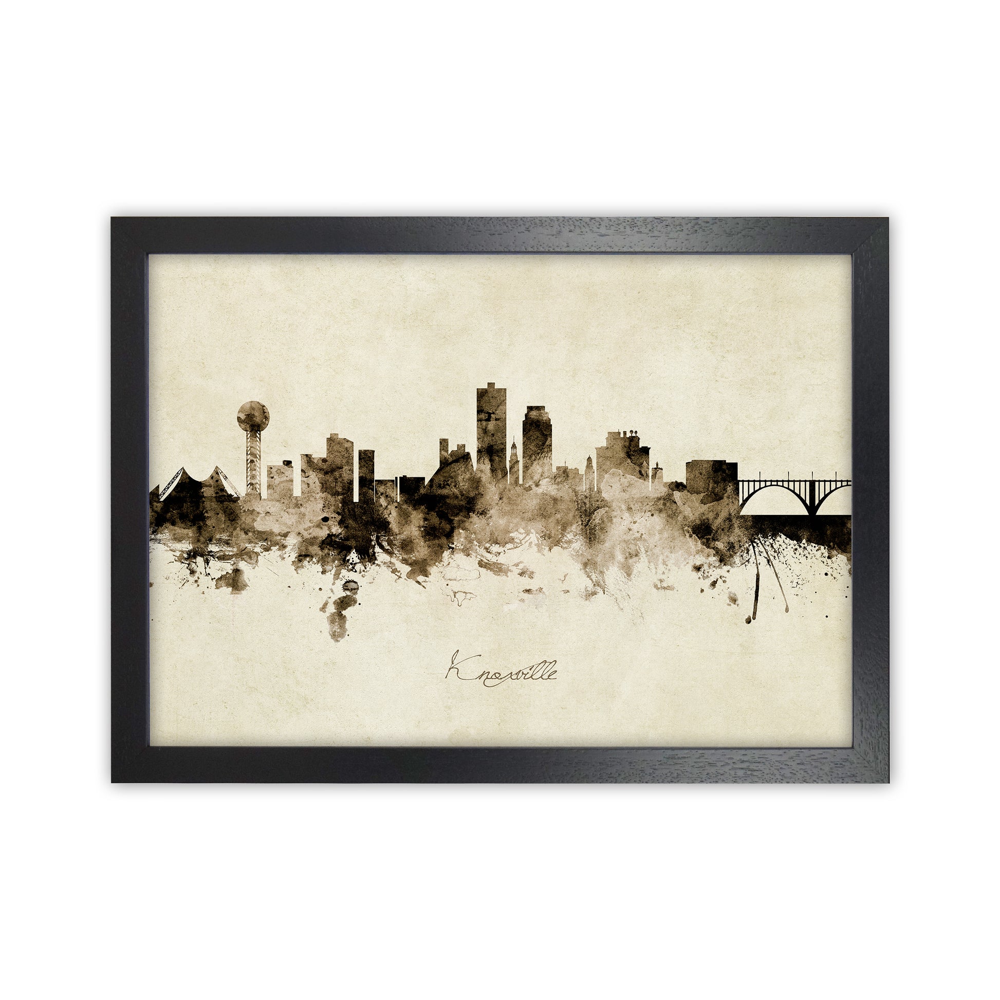 Knoxville Tennessee Skyline Vintage Art Print by Michael Tompsett Black Grain