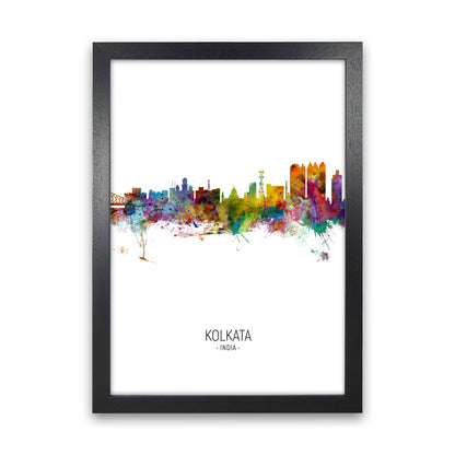 Kolkata India Skyline Portrait Art Print by Michael Tompsett Black Grain