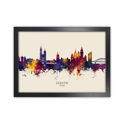 Krakow Poland Skyline Autumn City Name Art Print by Michael Tompsett Black Grain