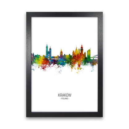 Krakow Poland Skyline Portrait Art Print by Michael Tompsett Black Grain