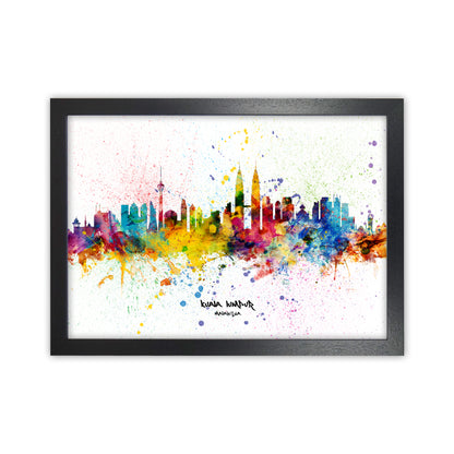 Kuala Lumpur Malaysia Skyline Splash Art Print by Michael Tompsett Black Grain
