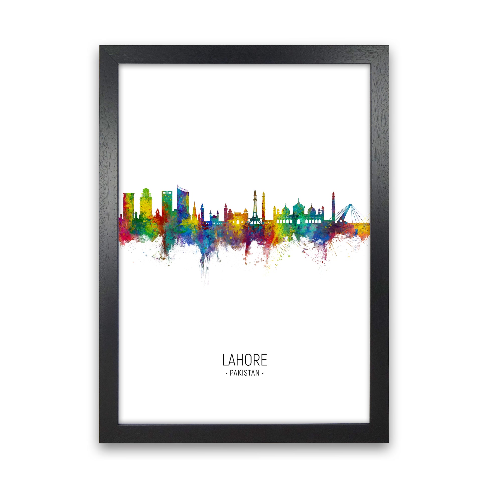 Lahore Pakistan Skyline Portrait Art Print by Michael Tompsett Black Grain