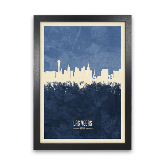 Las Vegas Nevada Skyline Portrait Navy Art Print by Michael Tompsett Black Grain