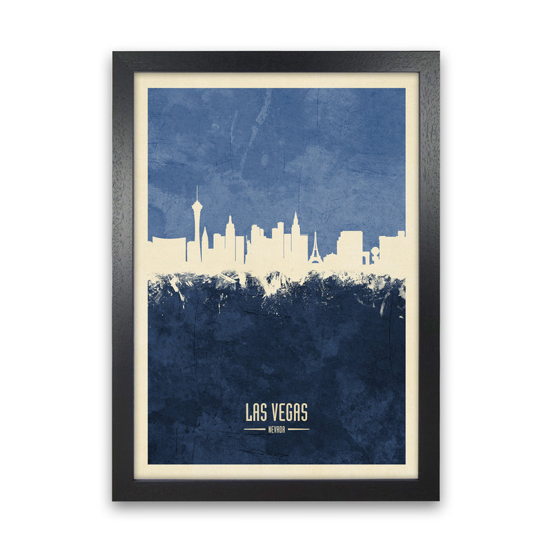 Las Vegas Nevada Skyline Portrait Navy Art Print by Michael Tompsett Black Grain