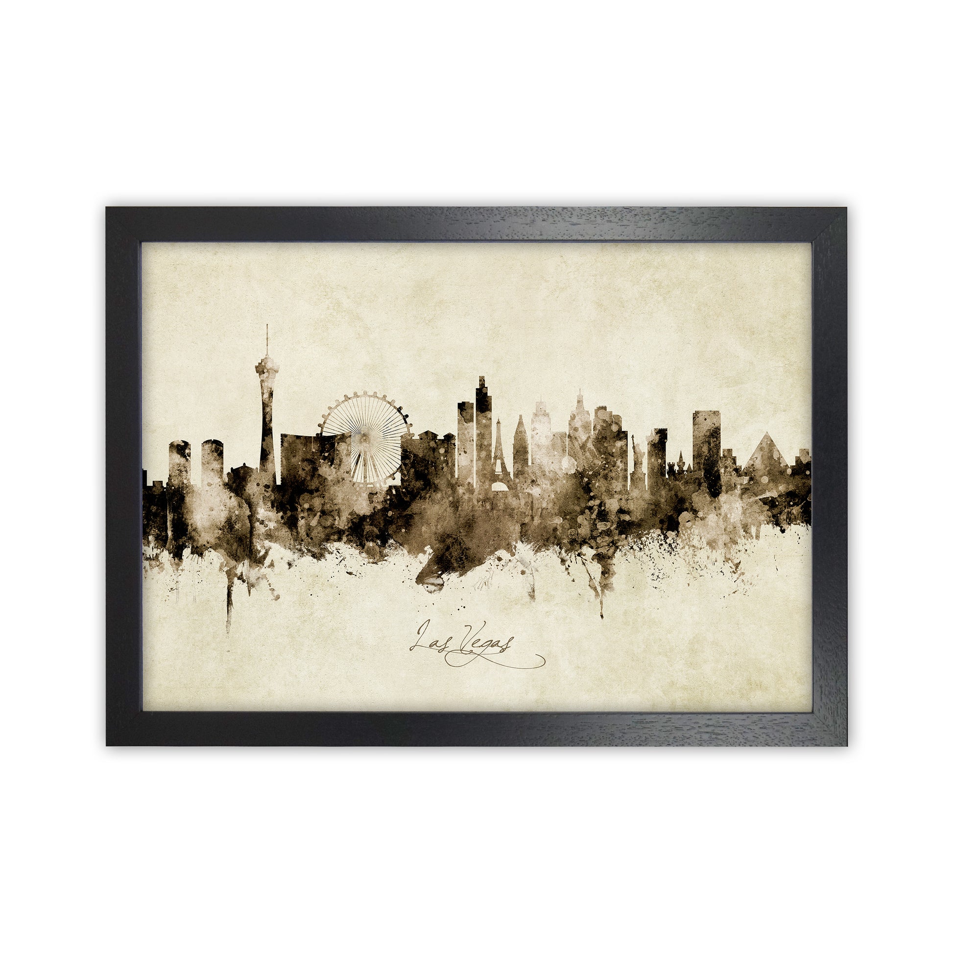 Las Vegas Nevada Skyline Vintage Art Print by Michael Tompsett Black Grain