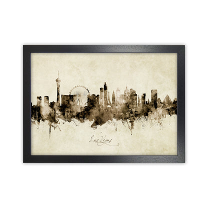 Las Vegas Nevada Skyline Vintage Art Print by Michael Tompsett Black Grain