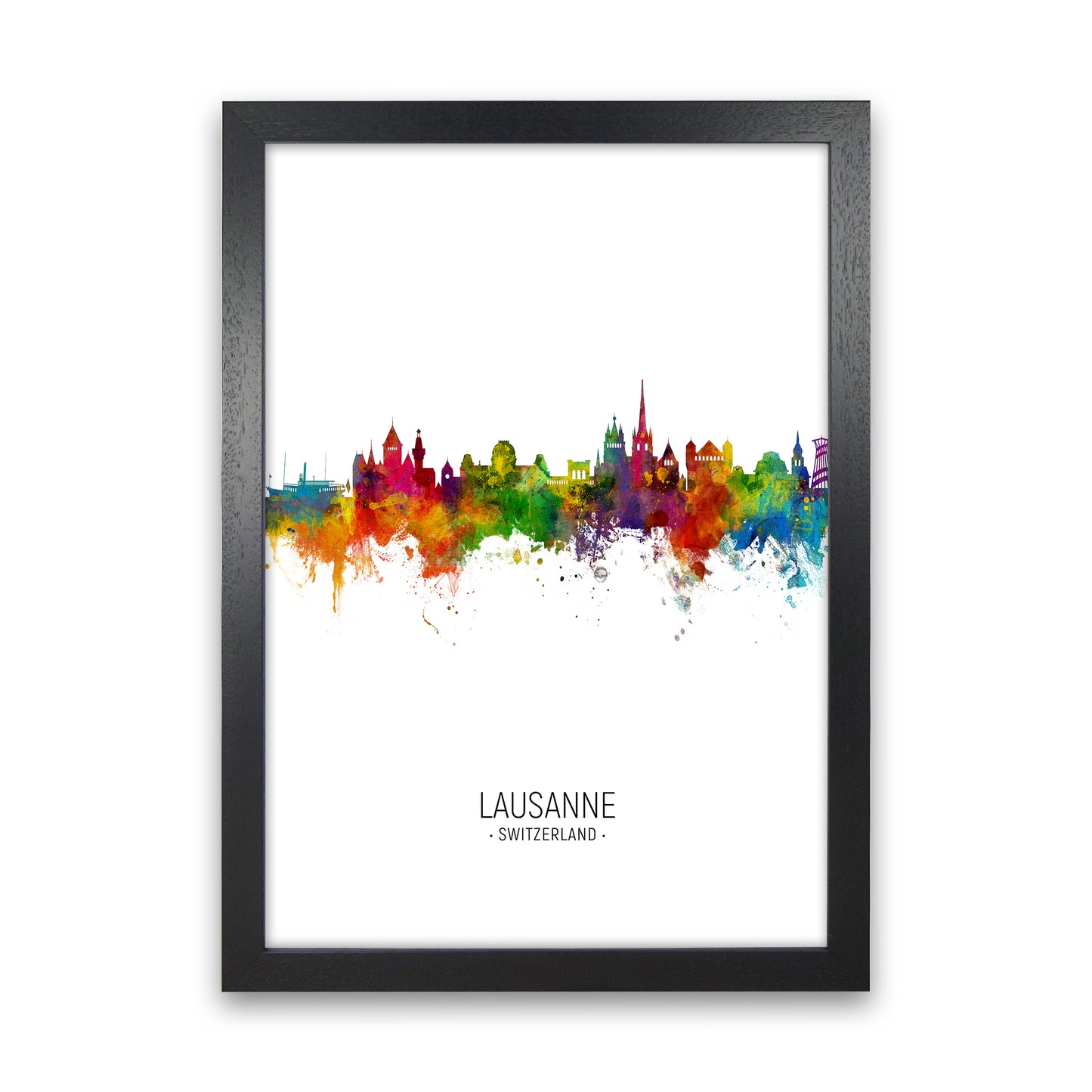 Lausanne Switzerland Skyline Portrait Art Print by Michael Tompsett Black Grain