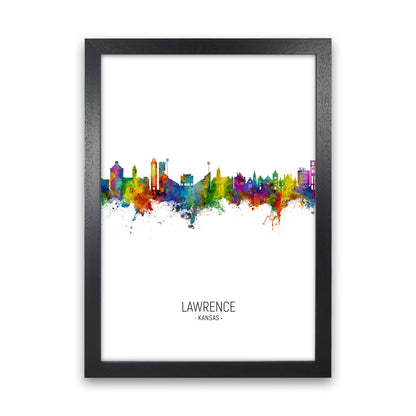 Lawrence Kansas Skyline Portrait Art Print by Michael Tompsett Black Grain