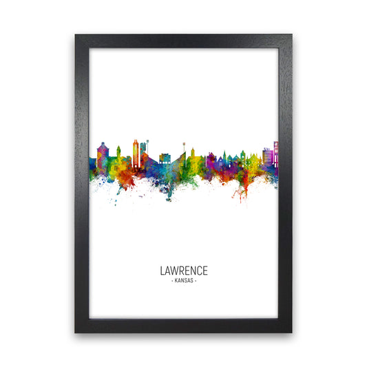 Lawrence Kansas Skyline Portrait Art Print by Michael Tompsett Black Grain