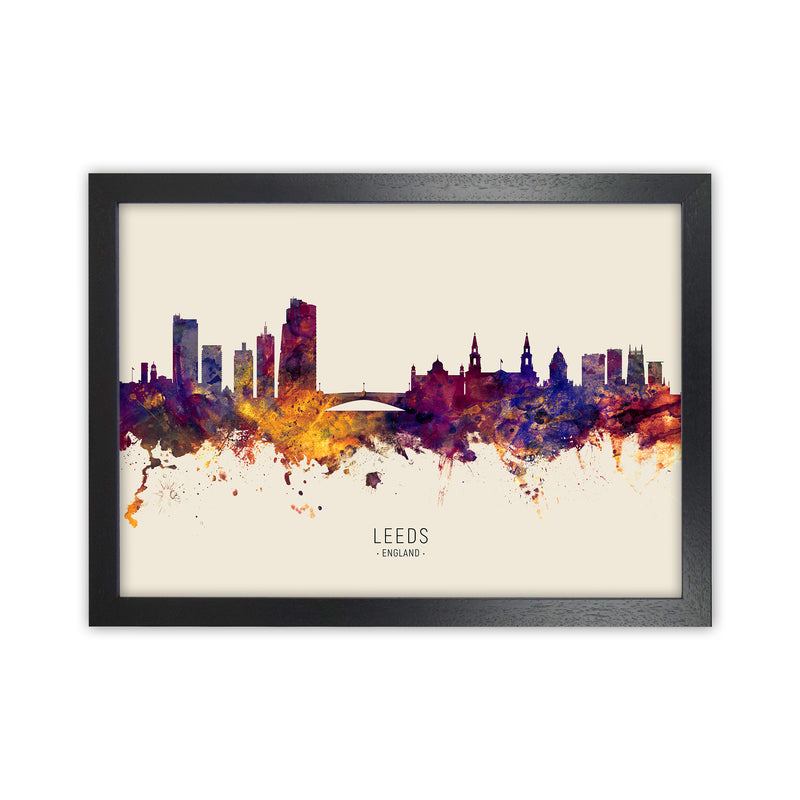 Leeds England Skyline Autumn City Name Art Print by Michael Tompsett Black Grain