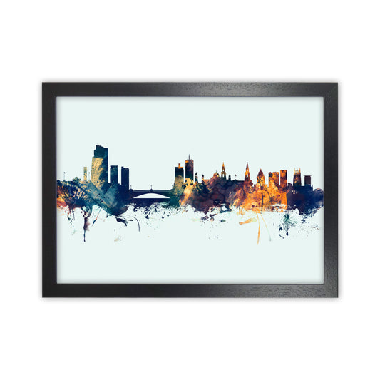 Leeds England Skyline Blue Orange Art Print by Michael Tompsett Black Grain