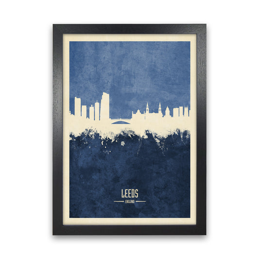 Leeds England Skyline Portrait Navy Art Print by Michael Tompsett Black Grain