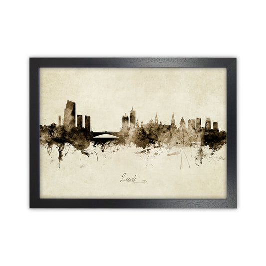 Leeds England Skyline Vintage Art Print by Michael Tompsett Black Grain