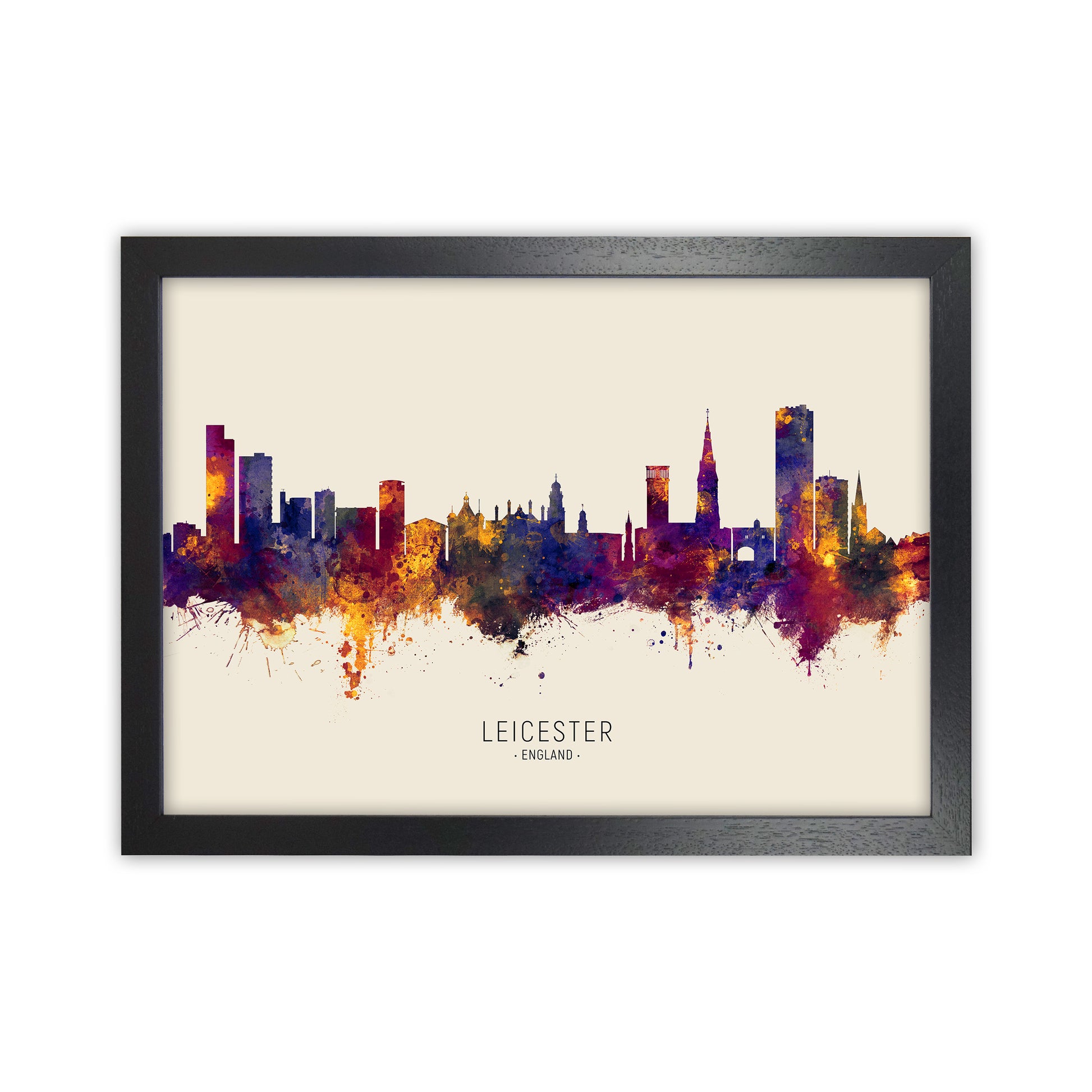 Leicester England Skyline Autumn City Name Art Print by Michael Tompsett Black Grain