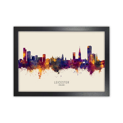 Leicester England Skyline Autumn City Name Art Print by Michael Tompsett Black Grain