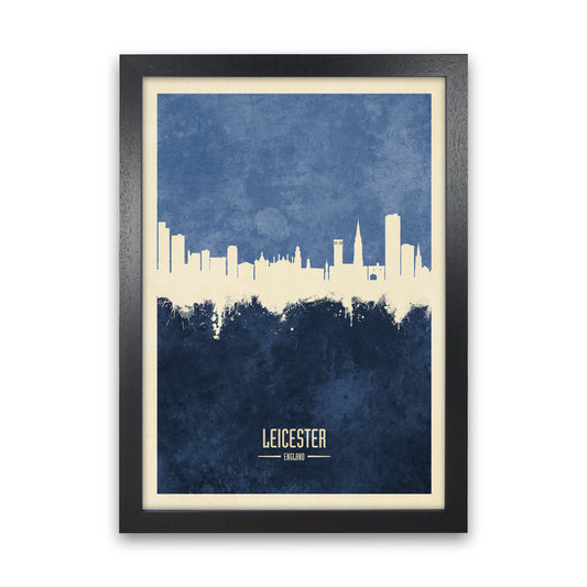 Leicester England Skyline Portrait Navy Art Print by Michael Tompsett Black Grain