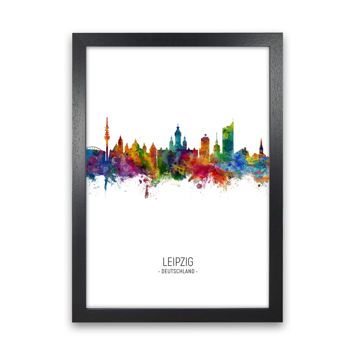Leipzig Germany Skyline Portrait Art Print by Michael Tompsett Black Grain