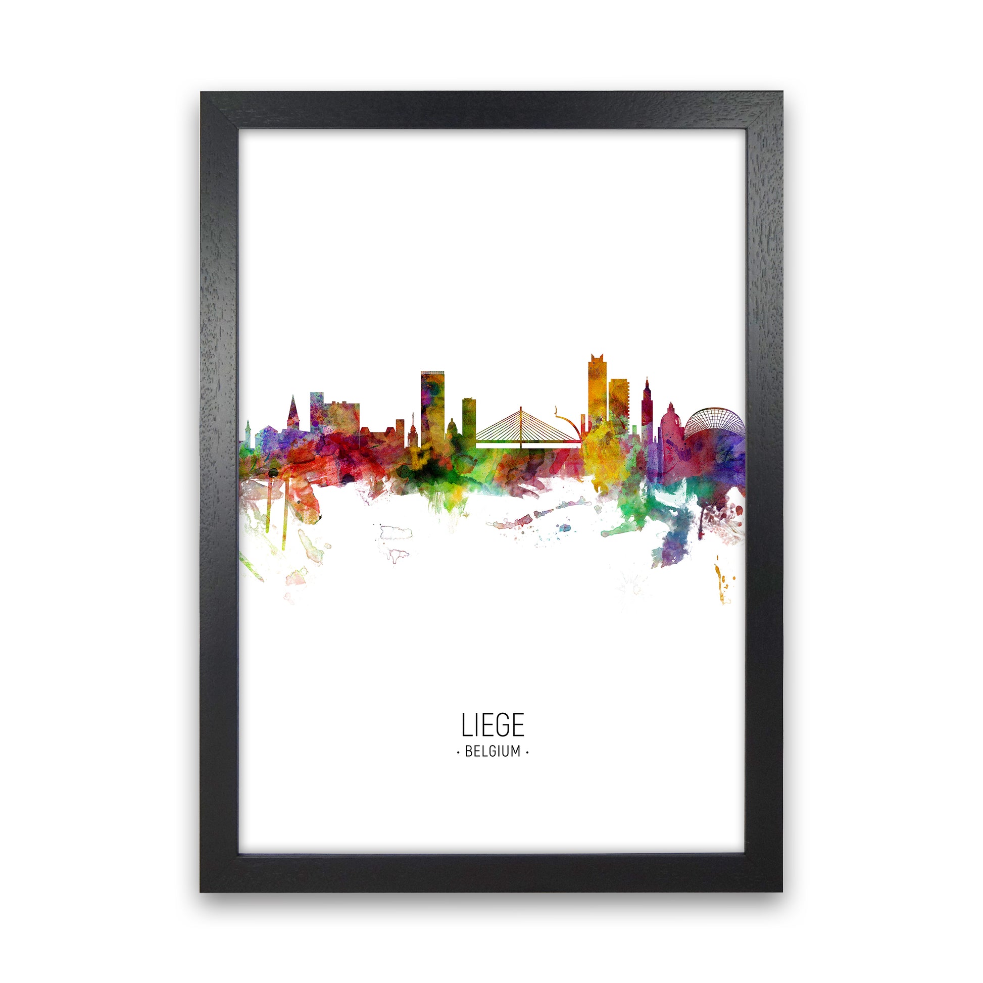 Liege Belgium Skyline Portrait Art Print by Michael Tompsett Black Grain