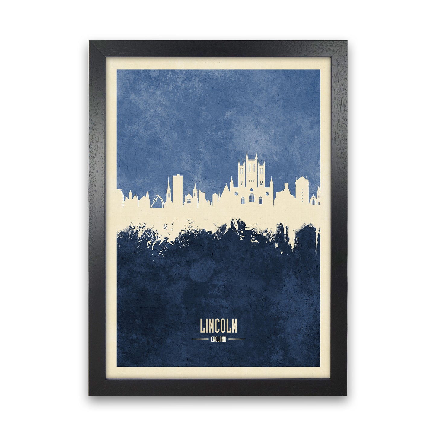 Lincoln England Skyline Portrait Navy Art Print by Michael Tompsett Black Grain