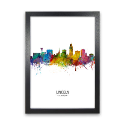Lincoln Nebraska Skyline Portrait Art Print by Michael Tompsett Black Grain