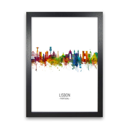 Lisbon Portugal Skyline Portrait Art Print by Michael Tompsett Black Grain