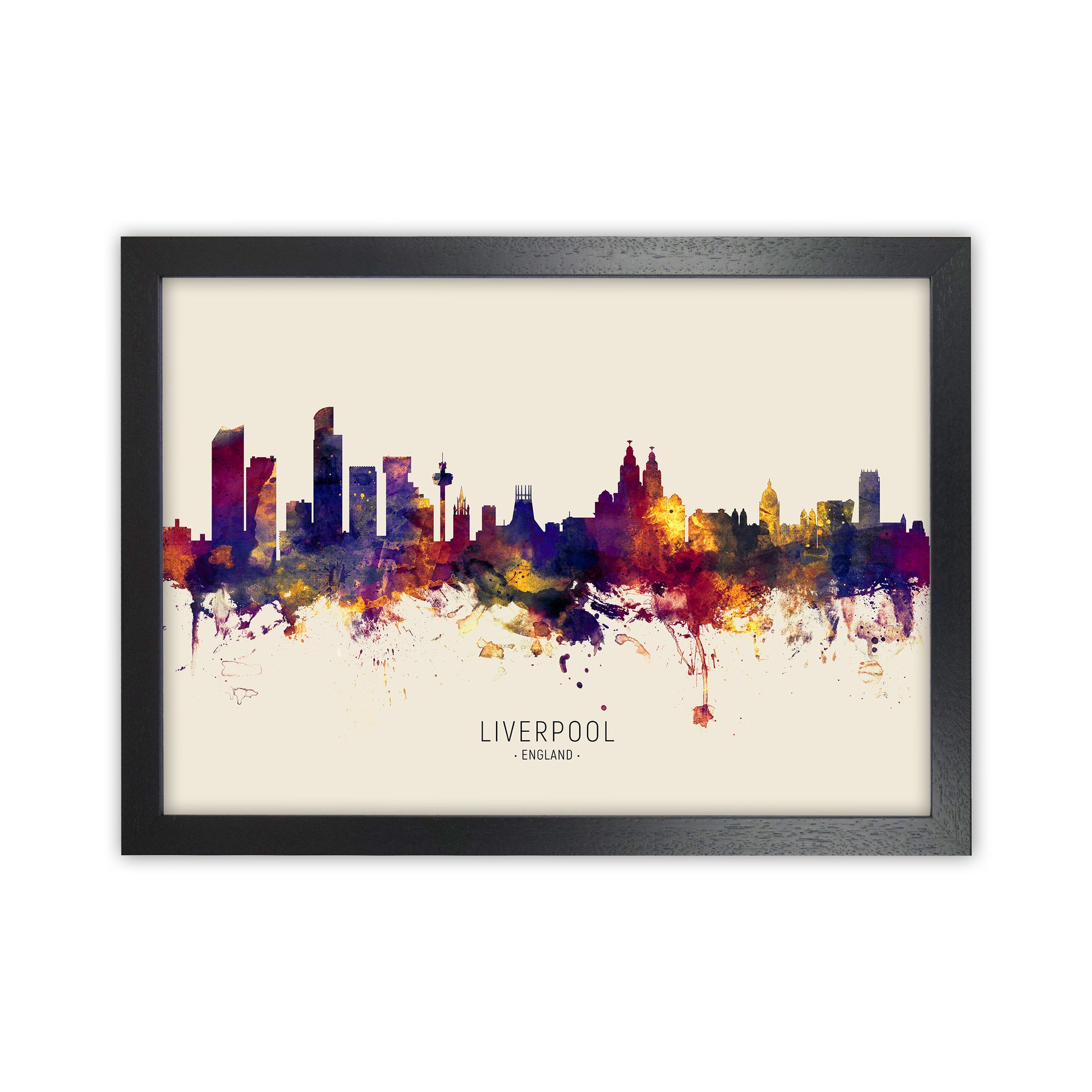 Liverpool England Skyline Autumn City Name Art Print by Michael Tompsett Black Grain