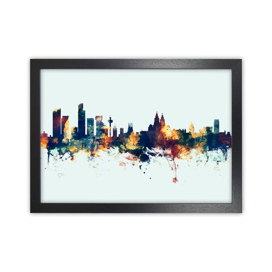 Liverpool England Skyline Blue Orange Art Print by Michael Tompsett Black Grain