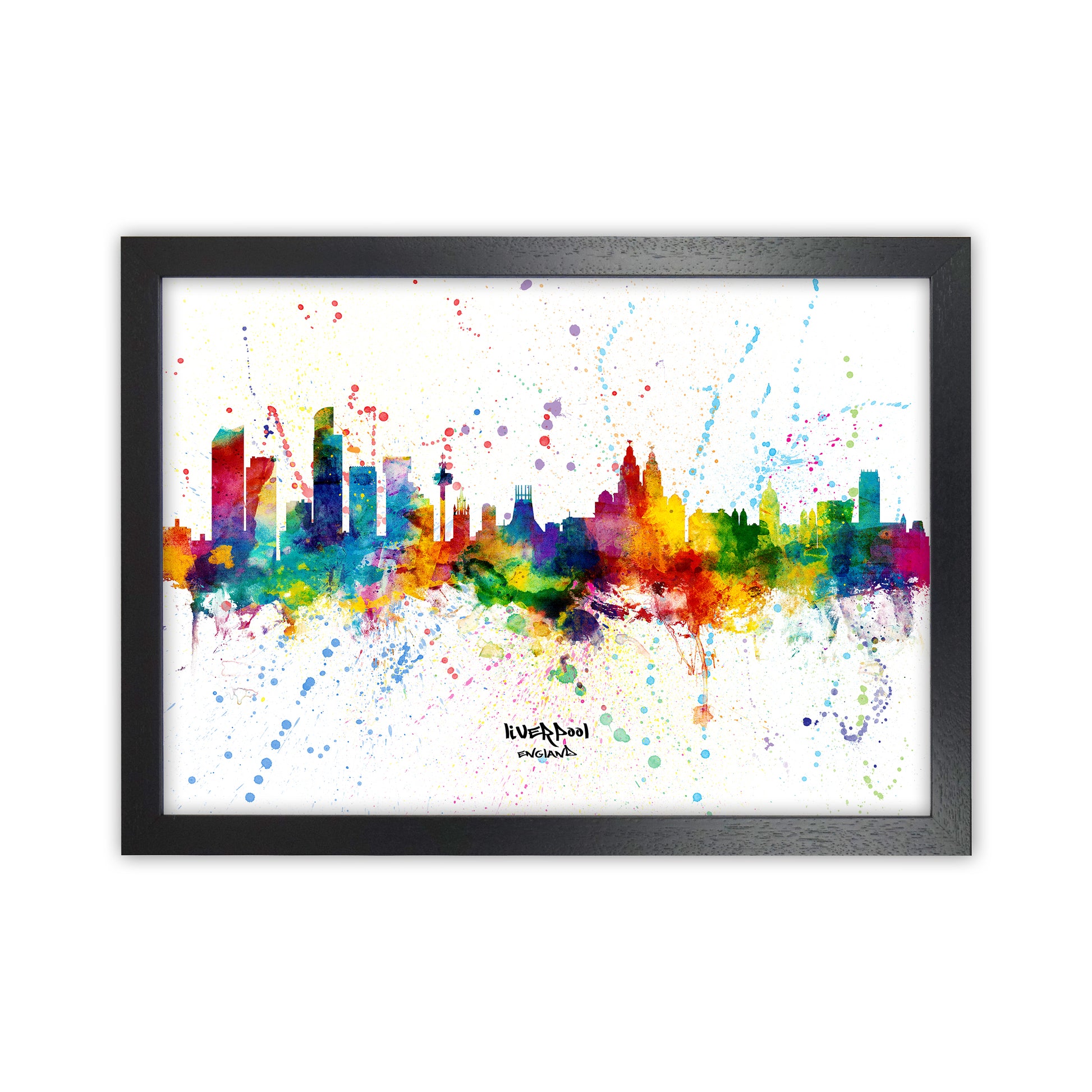 Liverpool England Skyline Splash Art Print by Michael Tompsett Black Grain