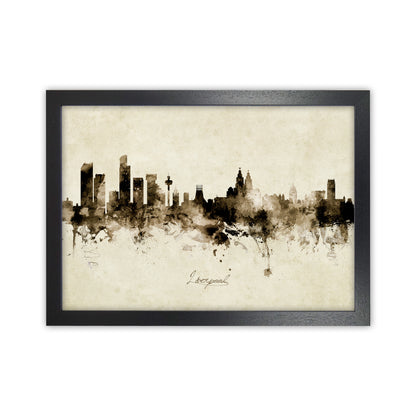Liverpool England Skyline Vintage Art Print by Michael Tompsett Black Grain