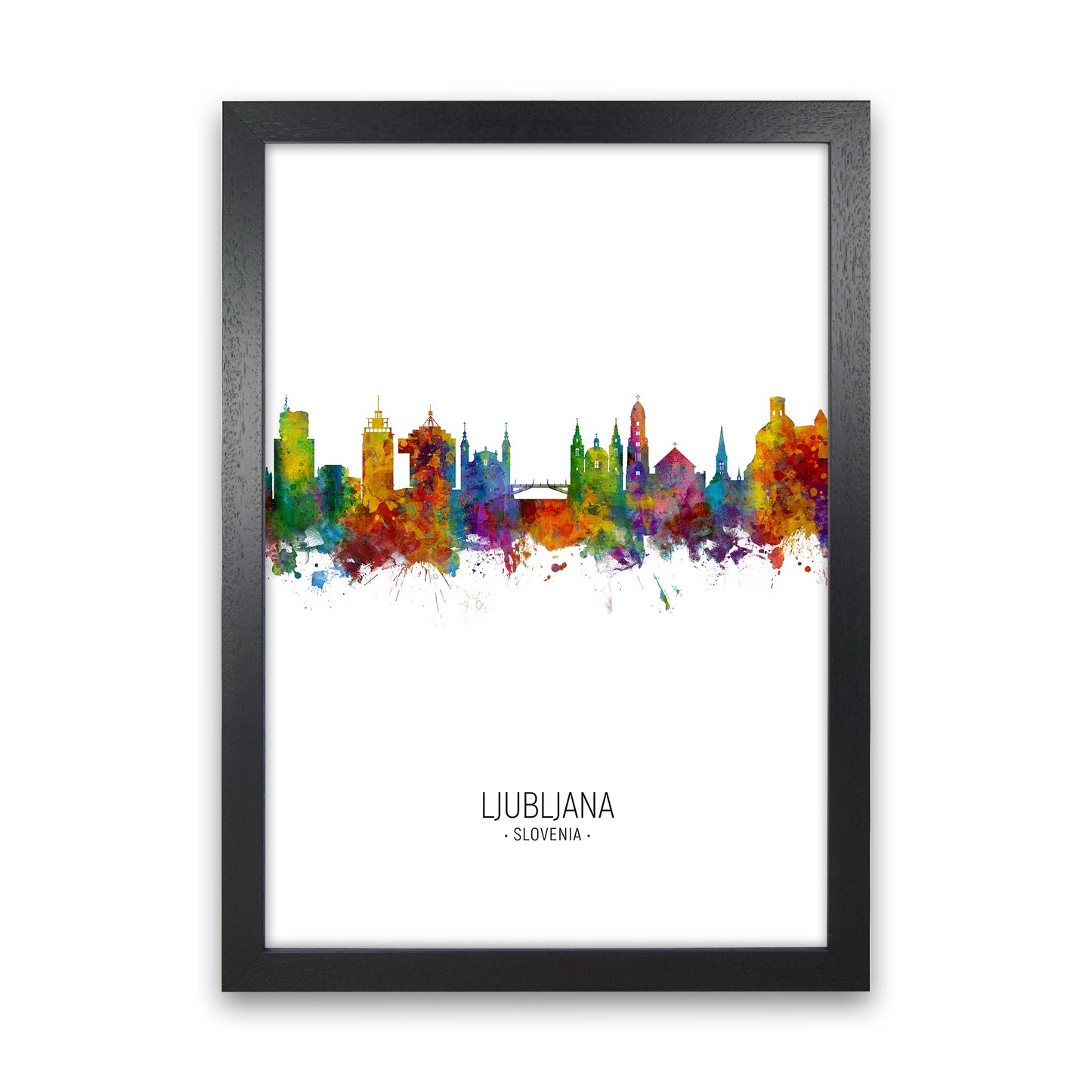 Ljubljana Slovenia Skyline Portrait Art Print by Michael Tompsett Black Grain