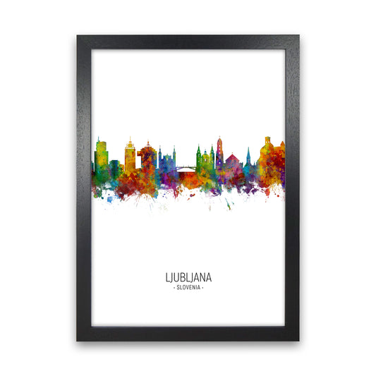 Ljubljana Slovenia Skyline Portrait Art Print by Michael Tompsett Black Grain
