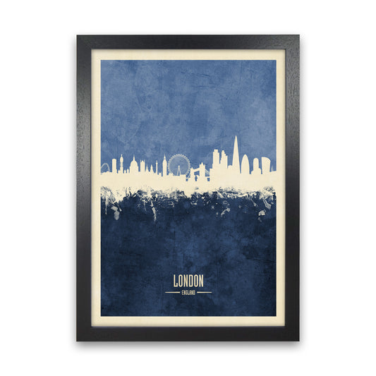 London England Skyline Portrait Navy Art Print by Michael Tompsett Black Grain