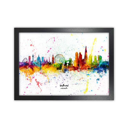 London England Skyline Splash Art Print by Michael Tompsett Black Grain