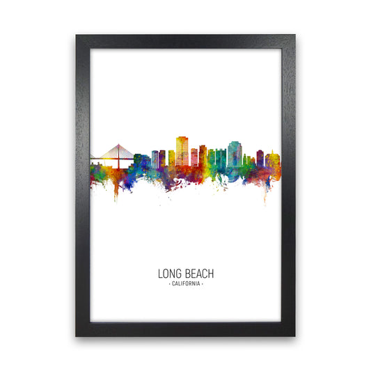 Long Beach California Skyline Portrait Art Print by Michael Tompsett Black Grain