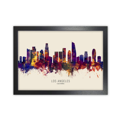 Los Angeles California Skyline Autumn City Name Art Print by Michael Tompsett Black Grain