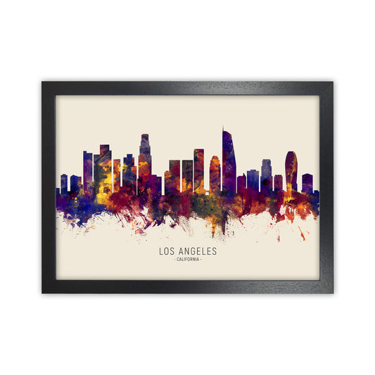 Los Angeles California Skyline Autumn City Name Art Print by Michael Tompsett Black Grain