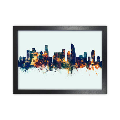 Los Angeles California Skyline Blue Orange Art Print by Michael Tompsett Black Grain