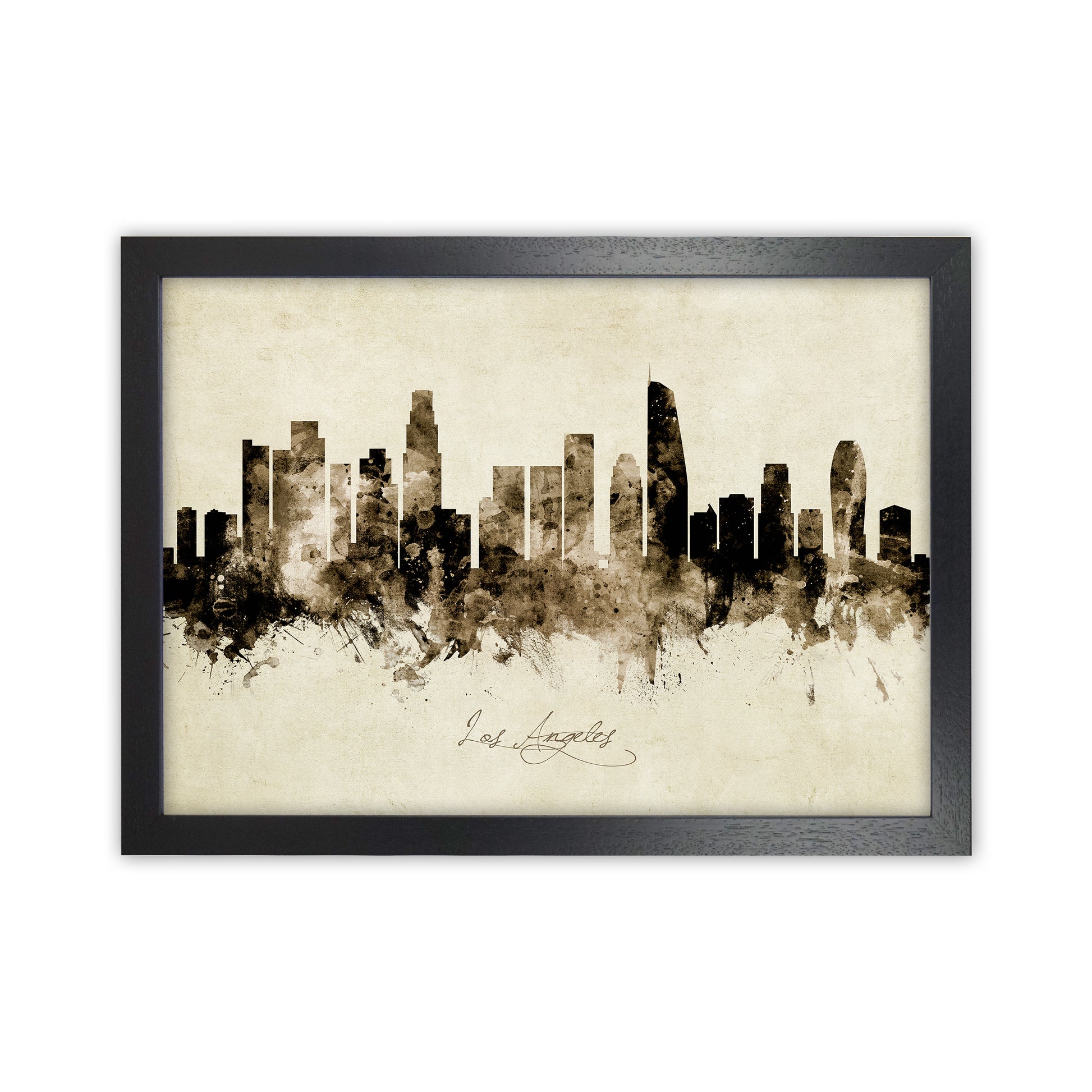Los Angeles California Skyline Vintage Art Print by Michael Tompsett Black Grain