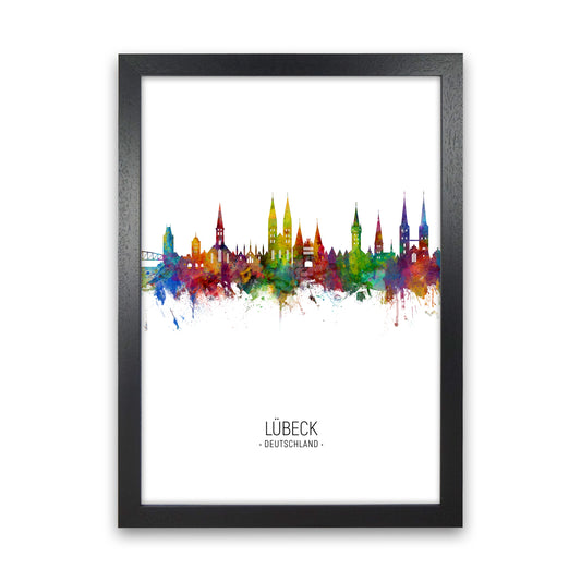 Lubeck Germany Skyline Portrait Art Print by Michael Tompsett Black Grain