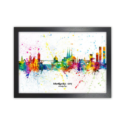 Luxembourg City Luxembourg Skyline Splash Art Print by Michael Tompsett Black Grain