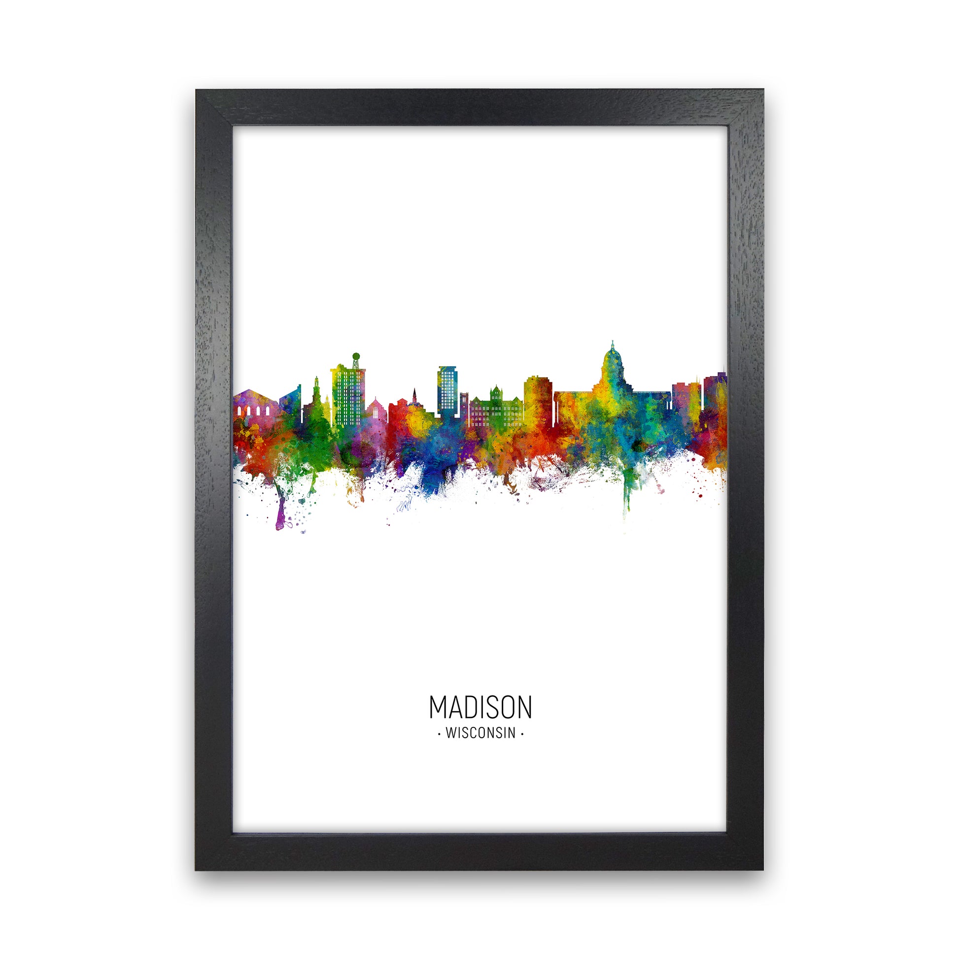 Madison Wisconsin Skyline Portrait Art Print by Michael Tompsett Black Grain