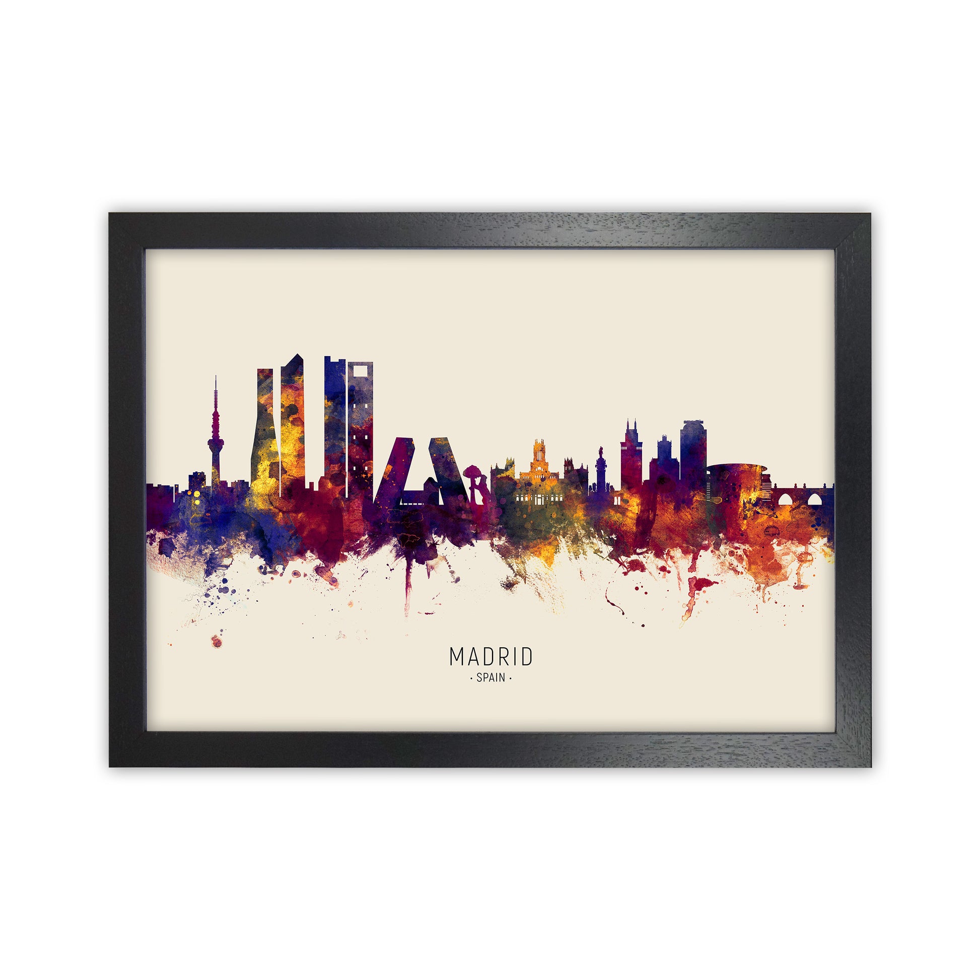 Madrid Spain Skyline Autumn City Name Art Print by Michael Tompsett Black Grain
