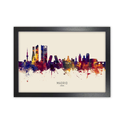 Madrid Spain Skyline Autumn City Name Art Print by Michael Tompsett Black Grain