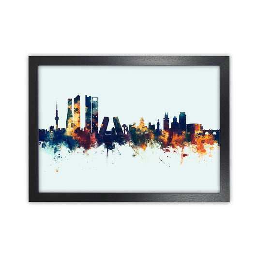 Madrid Spain Skyline Blue Orange Art Print by Michael Tompsett Black Grain