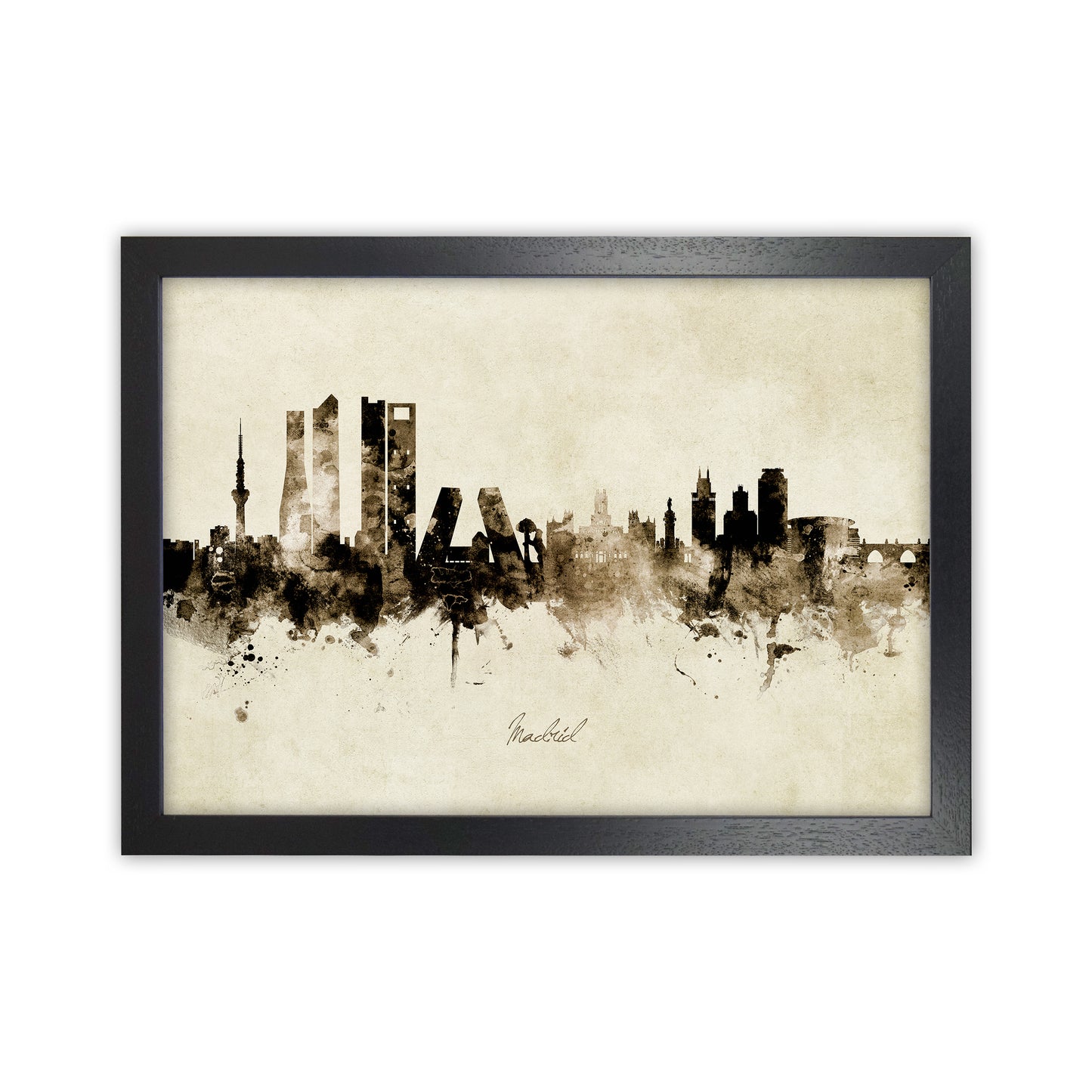 Madrid Spain Skyline Vintage Art Print by Michael Tompsett Black Grain