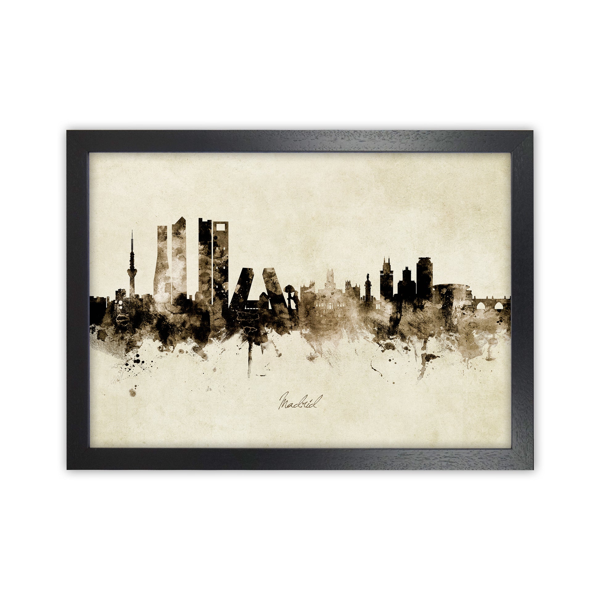 Madrid Spain Skyline Vintage Art Print by Michael Tompsett Black Grain