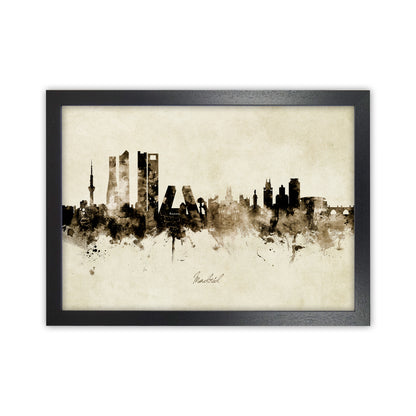 Madrid Spain Skyline Vintage Art Print by Michael Tompsett Black Grain