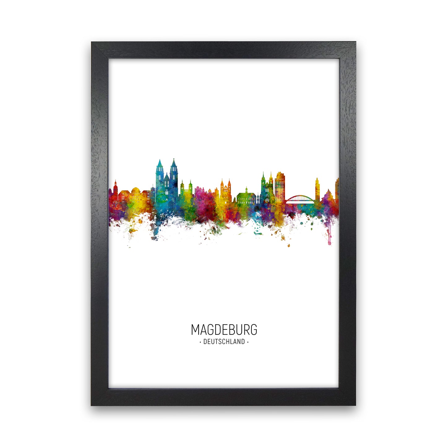 Magdeburg Deutschland Skyline Portrait Art Print by Michael Tompsett Black Grain