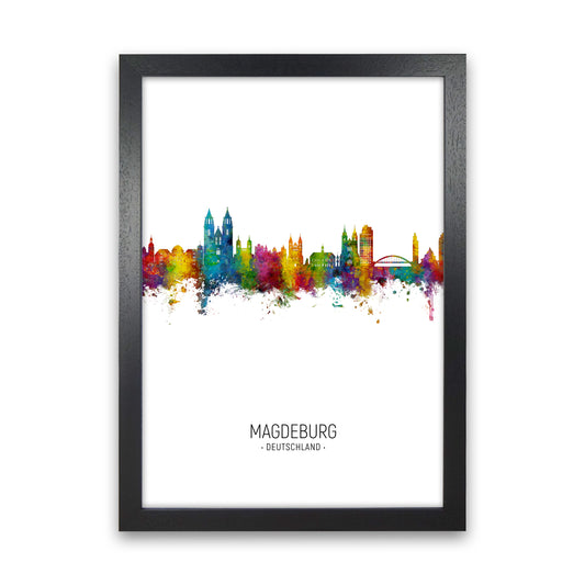 Magdeburg Deutschland Skyline Portrait Art Print by Michael Tompsett Black Grain