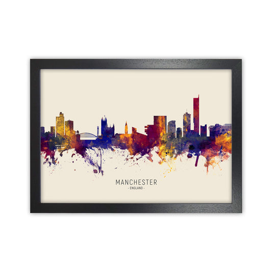 Manchester England Skyline Autumn City Name Art Print by Michael Tompsett Black Grain